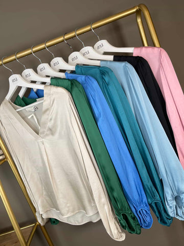 Camicia in raso di viscosa scollo a V - HaveOne