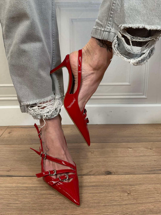 Slingback rossa con fibbiette - Divine follie