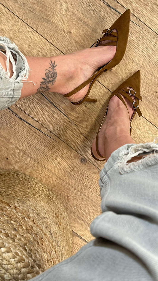 Slingback scamosciata cuoio - Divine follie