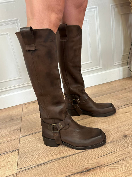 Biker nabuk moro in pelle con fibbia- divine follie