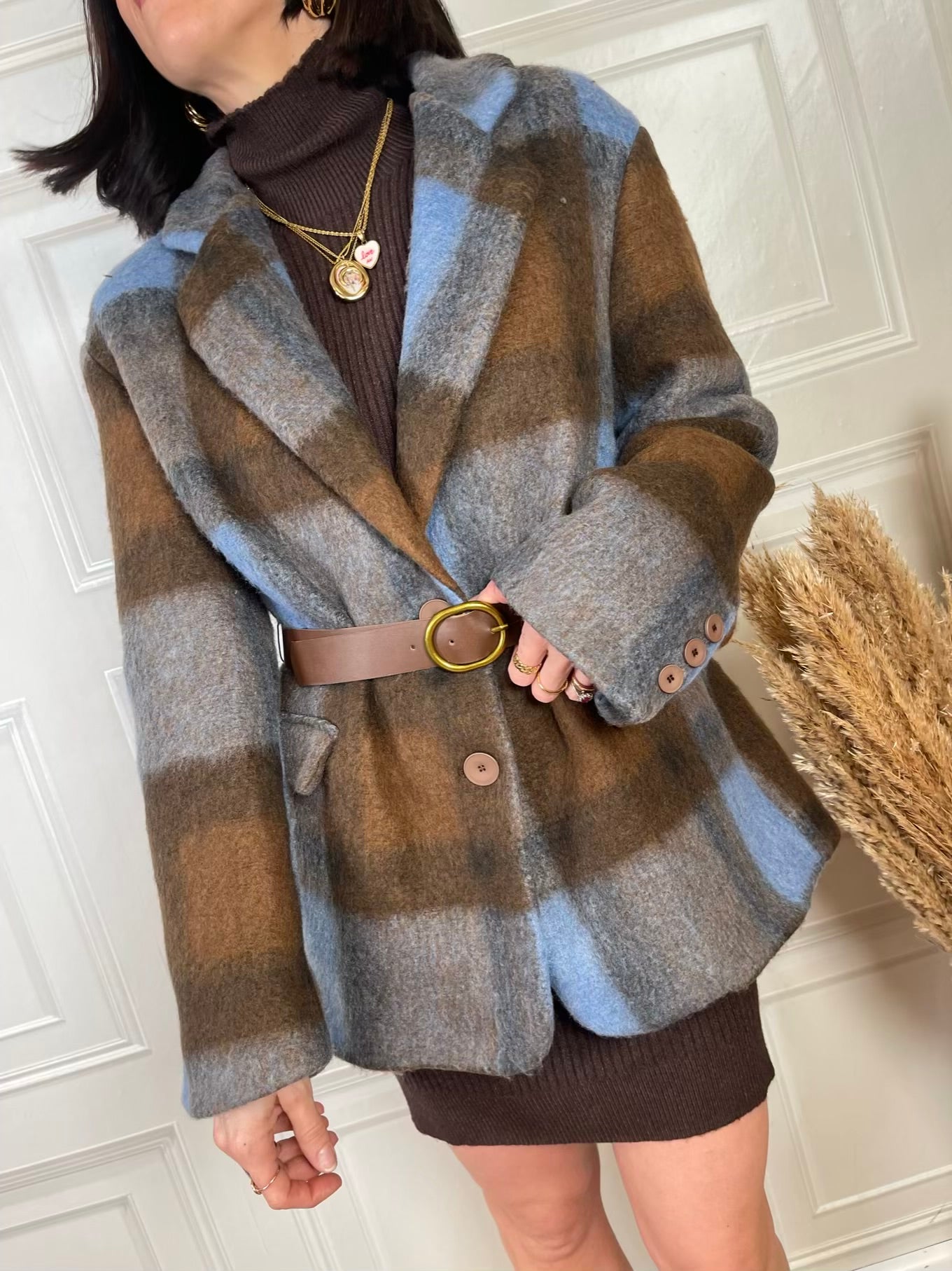 Giacca cappotto scozzese celeste - Vicolo