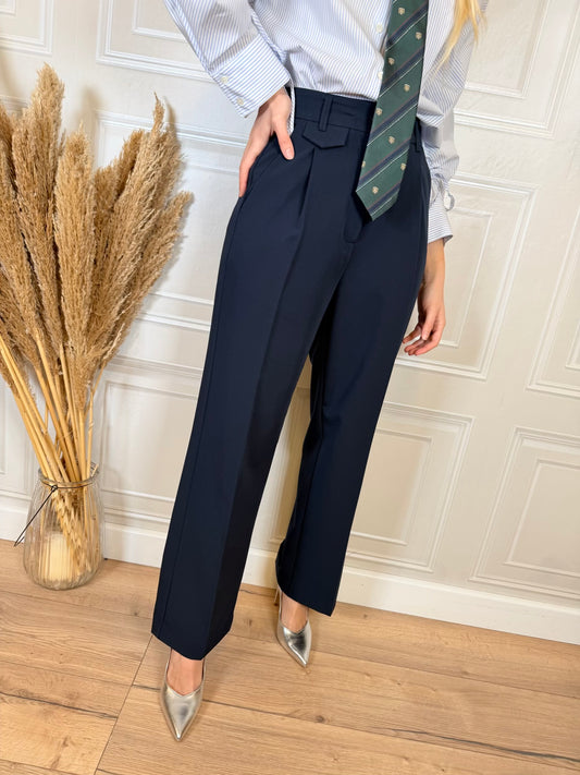 Pantalone palazzo pinces blu Navy - Vicolo