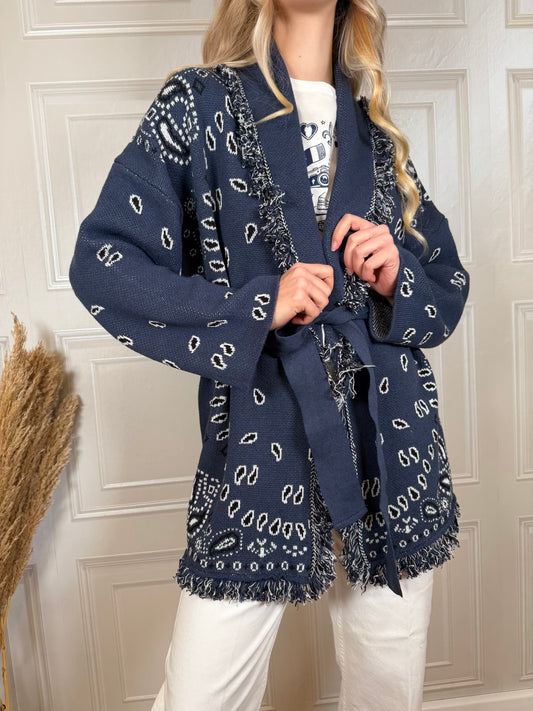 Cardigan Alanui bandana blu navy - Tensione In
