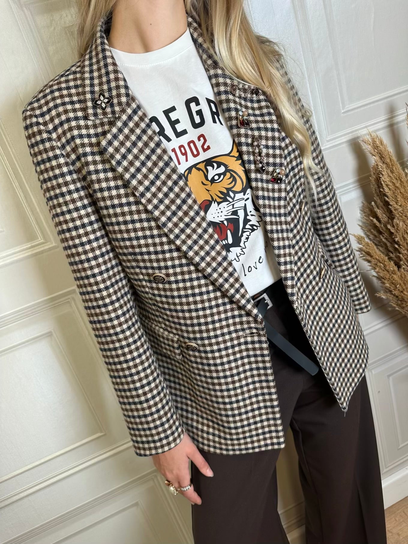 Blazer lana pied de poule spille pietre - Tensione in