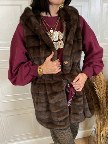 Eco pelliccia Gilet con cappuccio - HolaSelection