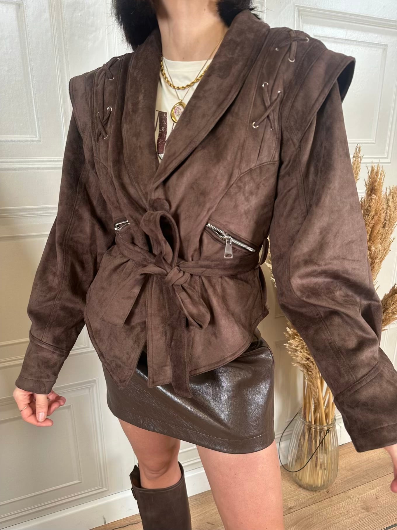 Giacca in eco camoscio con cintura - SusyMix