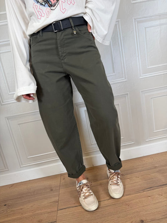 Pantalone carrot cuoricino verde militare - SusyMix