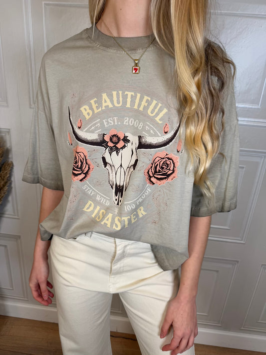 T-shirt Beautiful Disaster grigio - Haveone