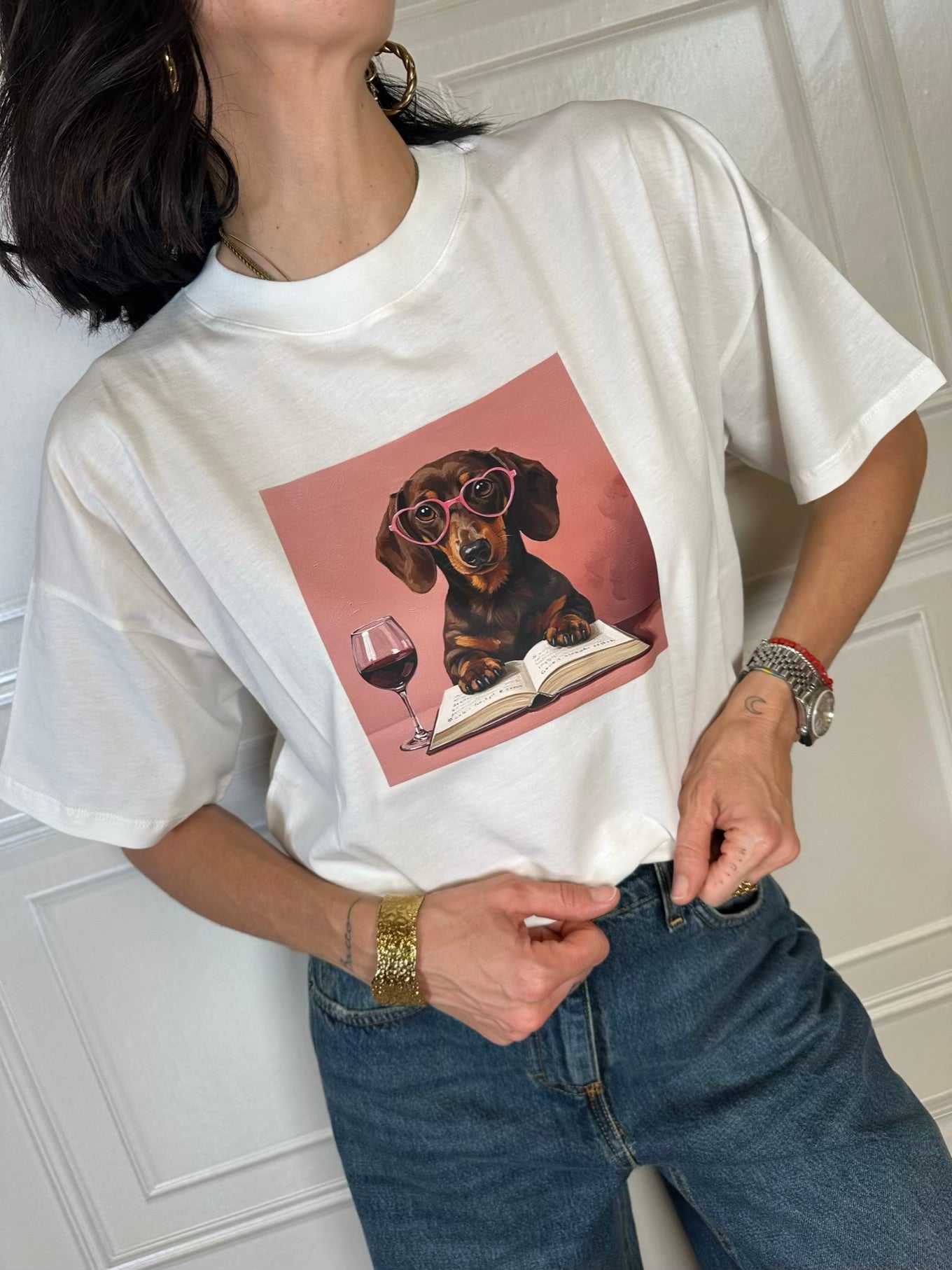 T-shirt bassotto occhiali cuore - Vicolo
