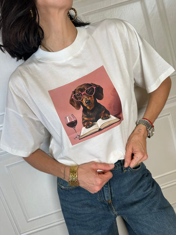 T-shirt bassotto occhiali cuore - Vicolo