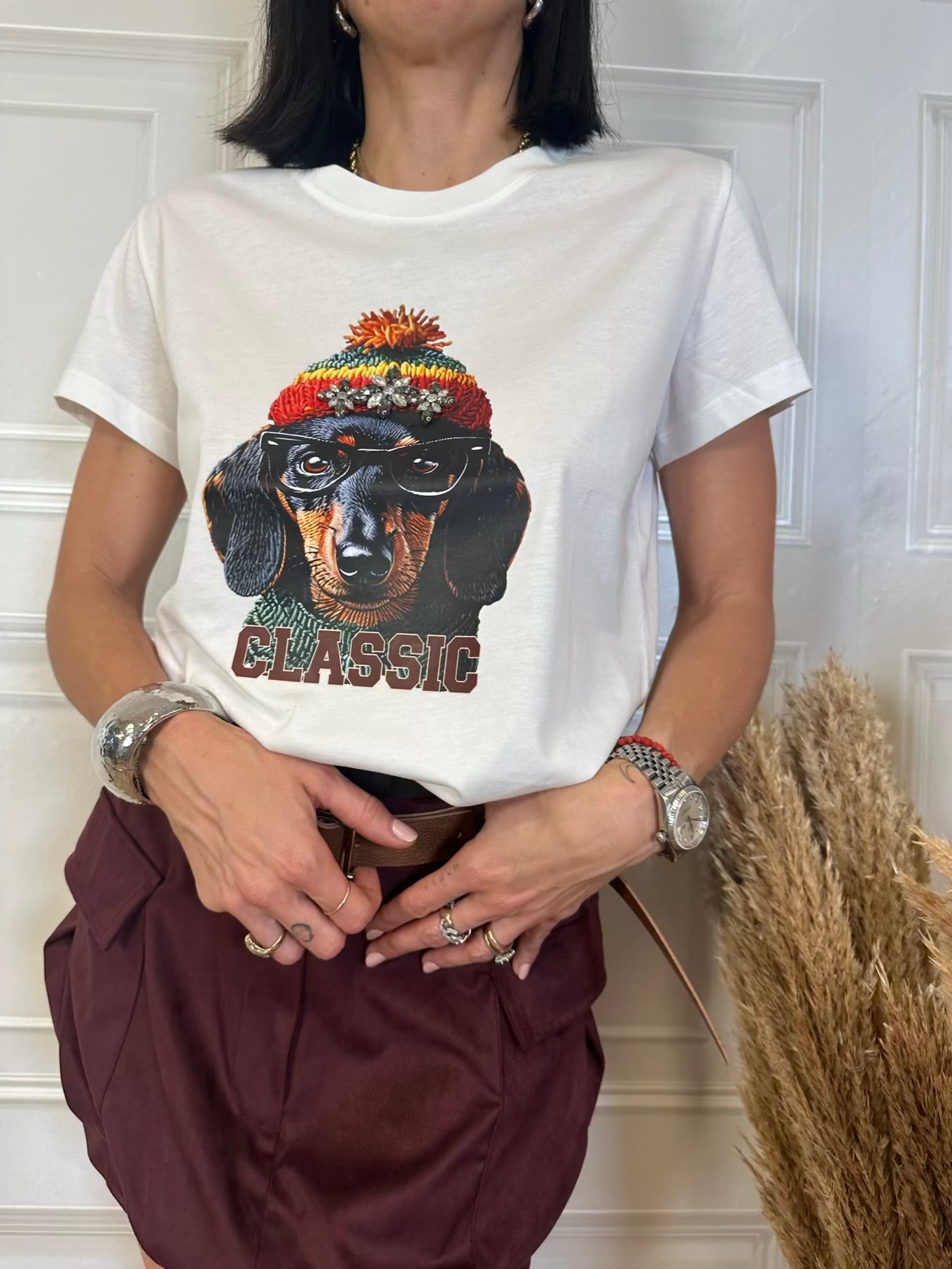 T-shirt bassotto con berretto e strass - SusyMix