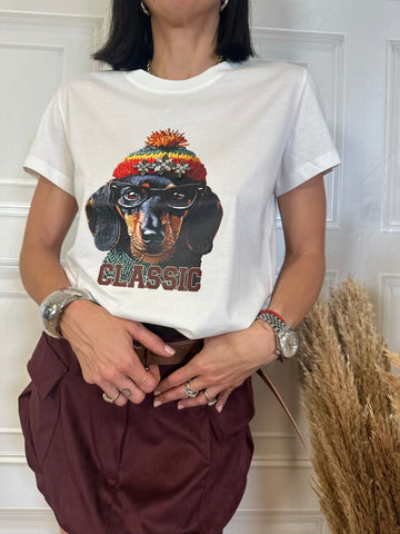 T-shirt bassotto con berretto e strass - SusyMix
