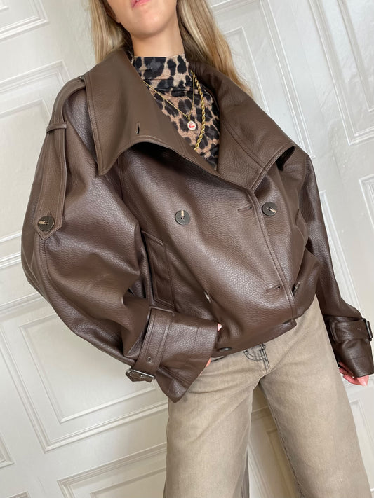 Giacca bomber ecopelle moro Riley - Haveone