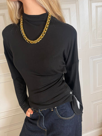 T-shirt bottoncini e laccetto nero - Haveone