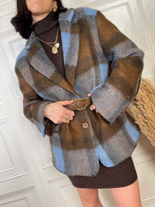 Giacca cappotto scozzese celeste - Vicolo