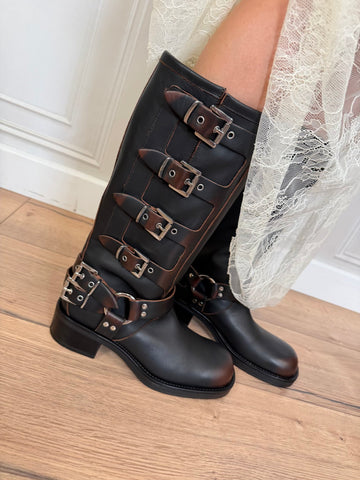 Biker fibbiette in pelle effetto vintage - Ovyé