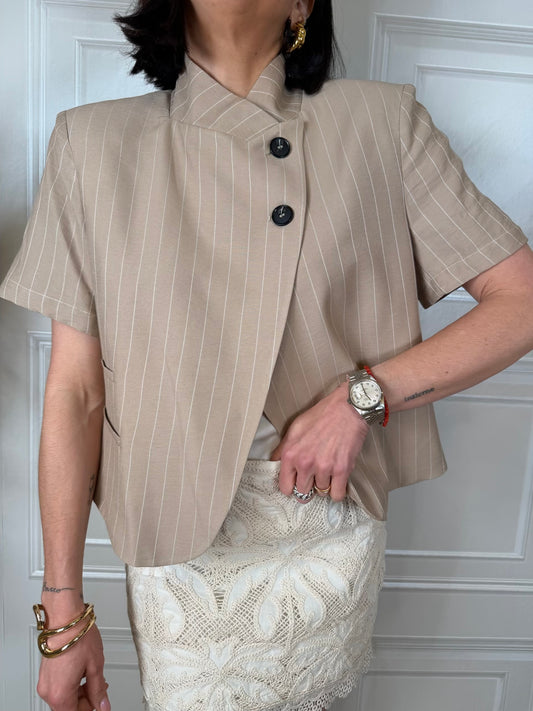 Giacca gessata beige manica corta - Haveone