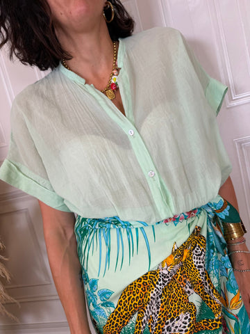 Camicia mussola verde mare manica corta - Tensione In