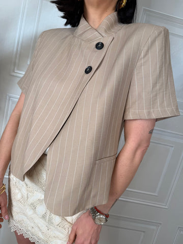 Giacca gessata beige manica corta - Haveone