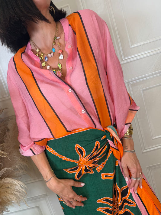 Camicia righe rosa nero arancione - Haveone
