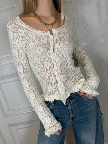 Maglia pizzo rouches burro - Haveone