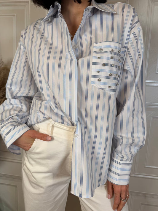 Camicia bastoncino tasca strass  - Kikisix