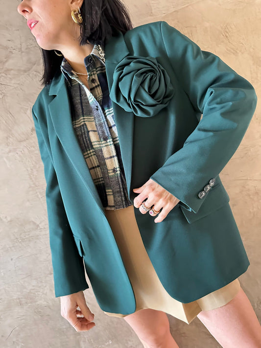 Blazer verde viscosa spilla fiore - Vicolo