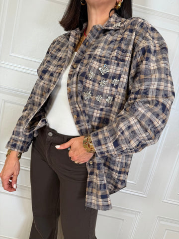 Camicia check cabochon blu/beige - Vicolo