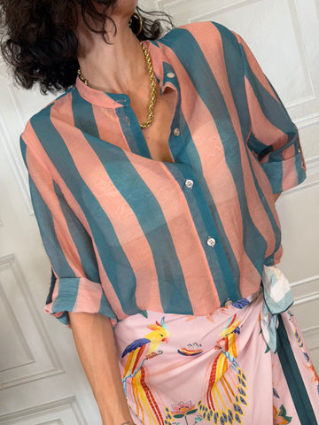 Camicia righe rosa e ottanio - Haveone