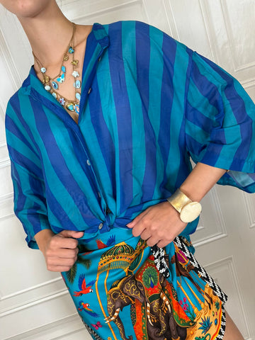 Camicia mussola righe blu e celeste - Tensione In