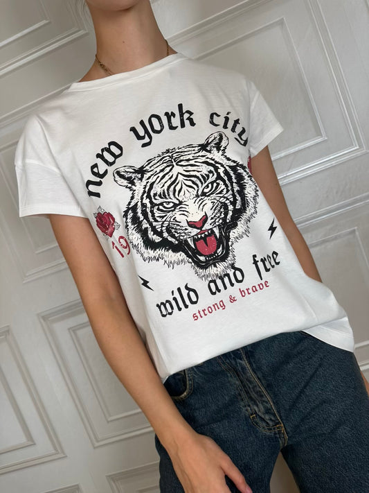 T-shirt New York tigre bianca - Susymix