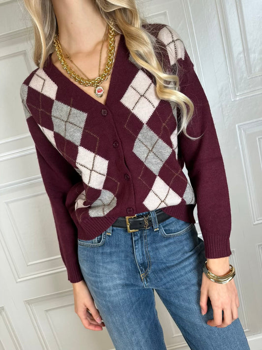 Cardigan Oxford losanghe bordeaux - SusyMix