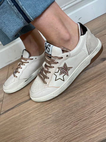 Sneakers effetto vintage glitter e strass rosa - 2Star