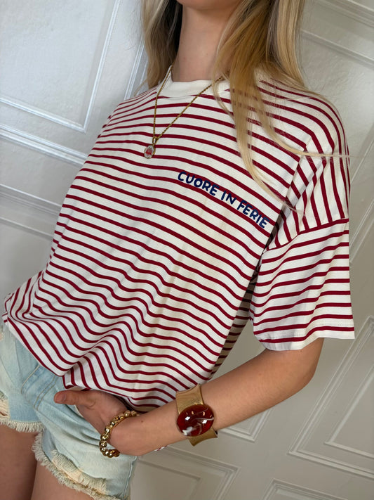 T-shirt righe “cuore in ferie” - Vicolo