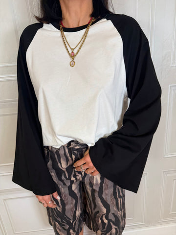 T-shirt baseball nero/burro - Vicolo