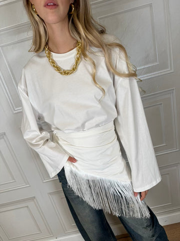 T-shirt manica campana bandana frange panna - HaveOne
