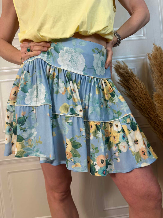 Minigonna balze azzurra fiori - Vicolo