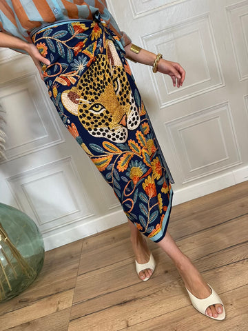 Gonna pareo lunga leopardo blu - Haveone