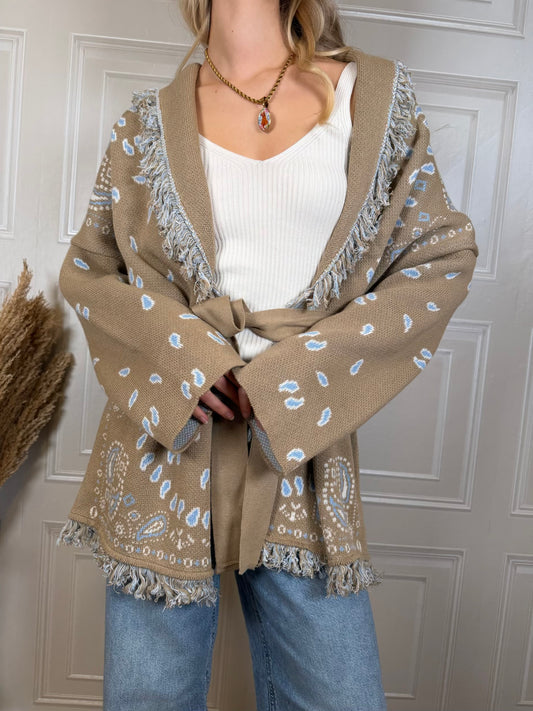Cardigan Alanui bandana camel - Tensione In