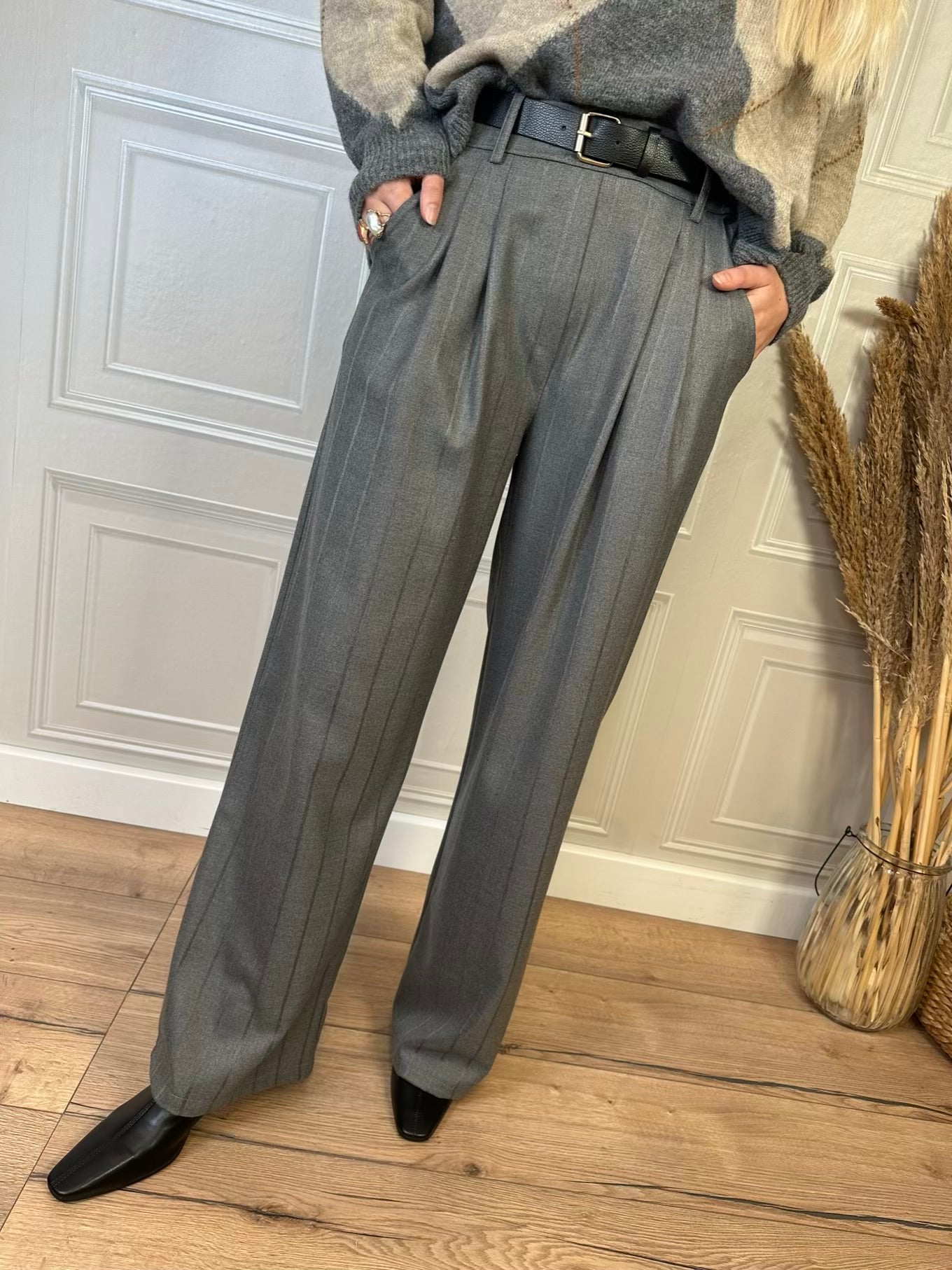 Pantalone gessato cintura - Haveone