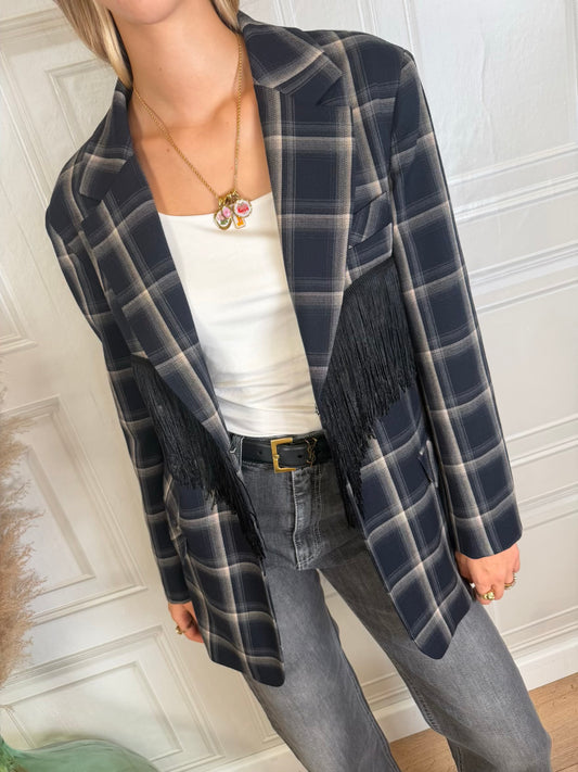 Giacca Blazer Frange Check Blu - Vicolo