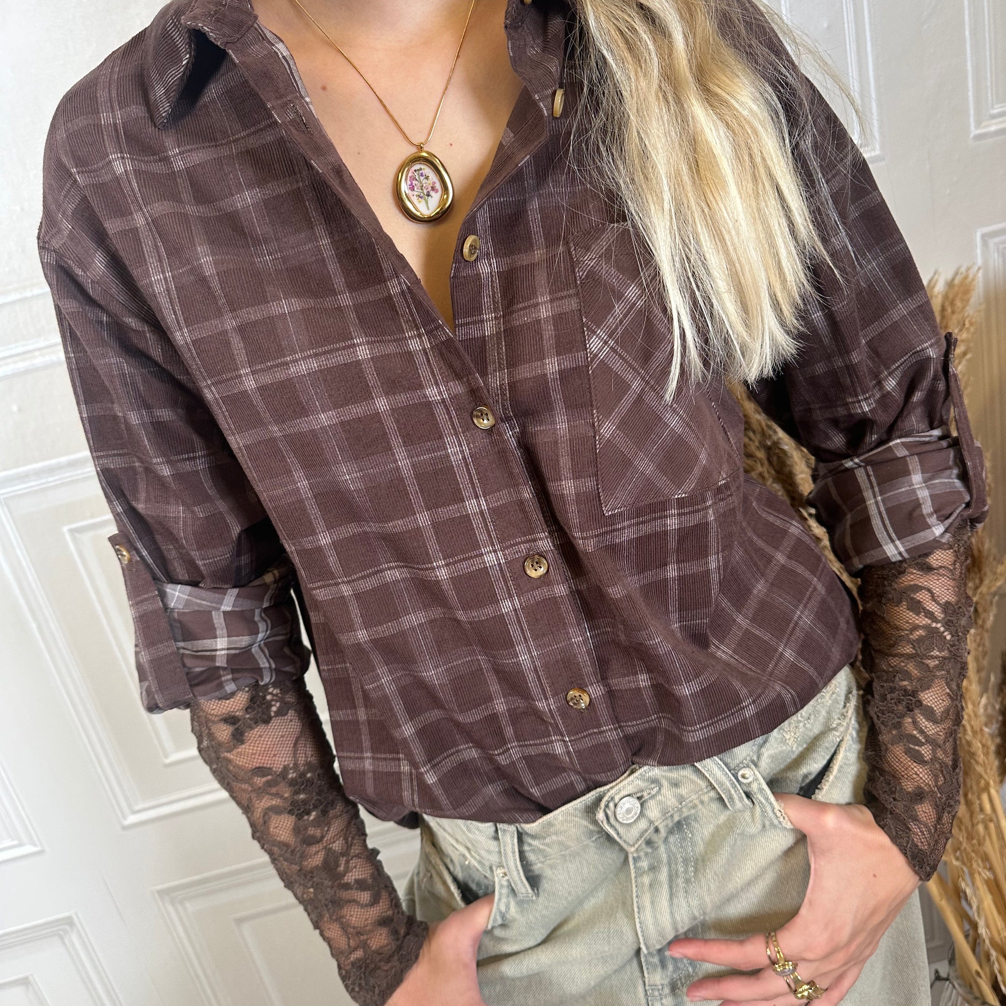 Camicia flanella check manica pizzo - Vicolo
