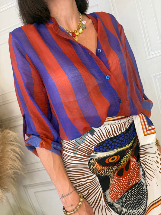 Camicia righe coccio e bluette - Haveone