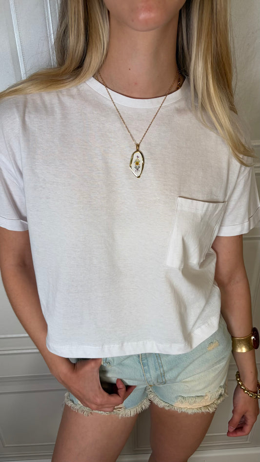T-shirt cotone taschino collanina fiori - HaveOne