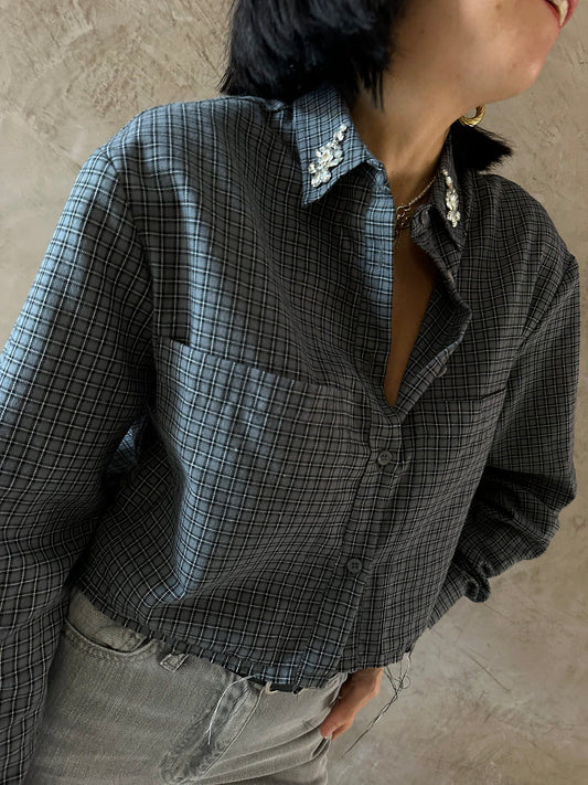 Camicia quadri crop gioiello  - Vicolo