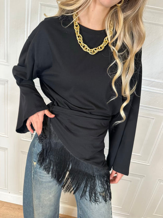 T-shirt manica campana bandana frange nero - HaveOne