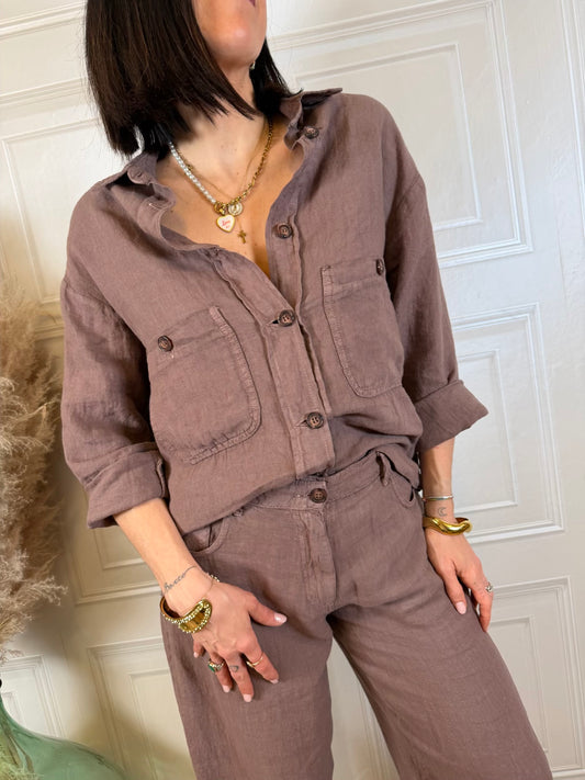 Giacca camicia moro 100% lino - HaveOne