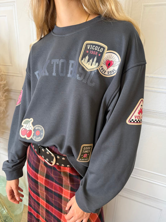 Felpa patch “Back to basic” piombo - Vicolo