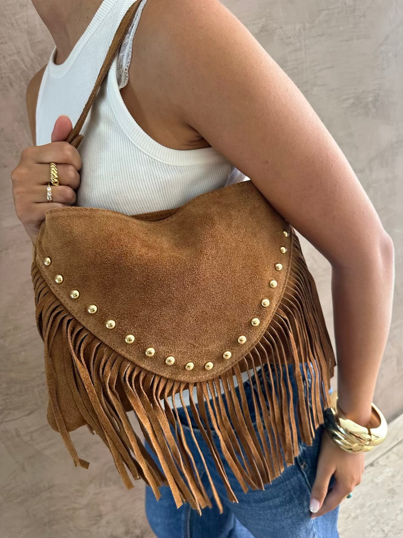 Borsa suede frange e borchie - Hola selection