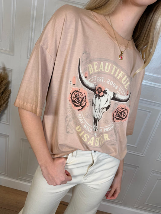 T-shirt Beautiful Disaster rosa - Haveone